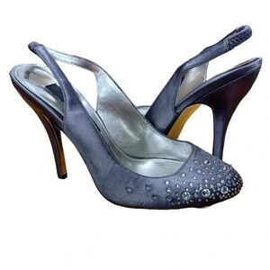 Nina Dark  Grey Slingback Heels With Embellishments Size 6.5